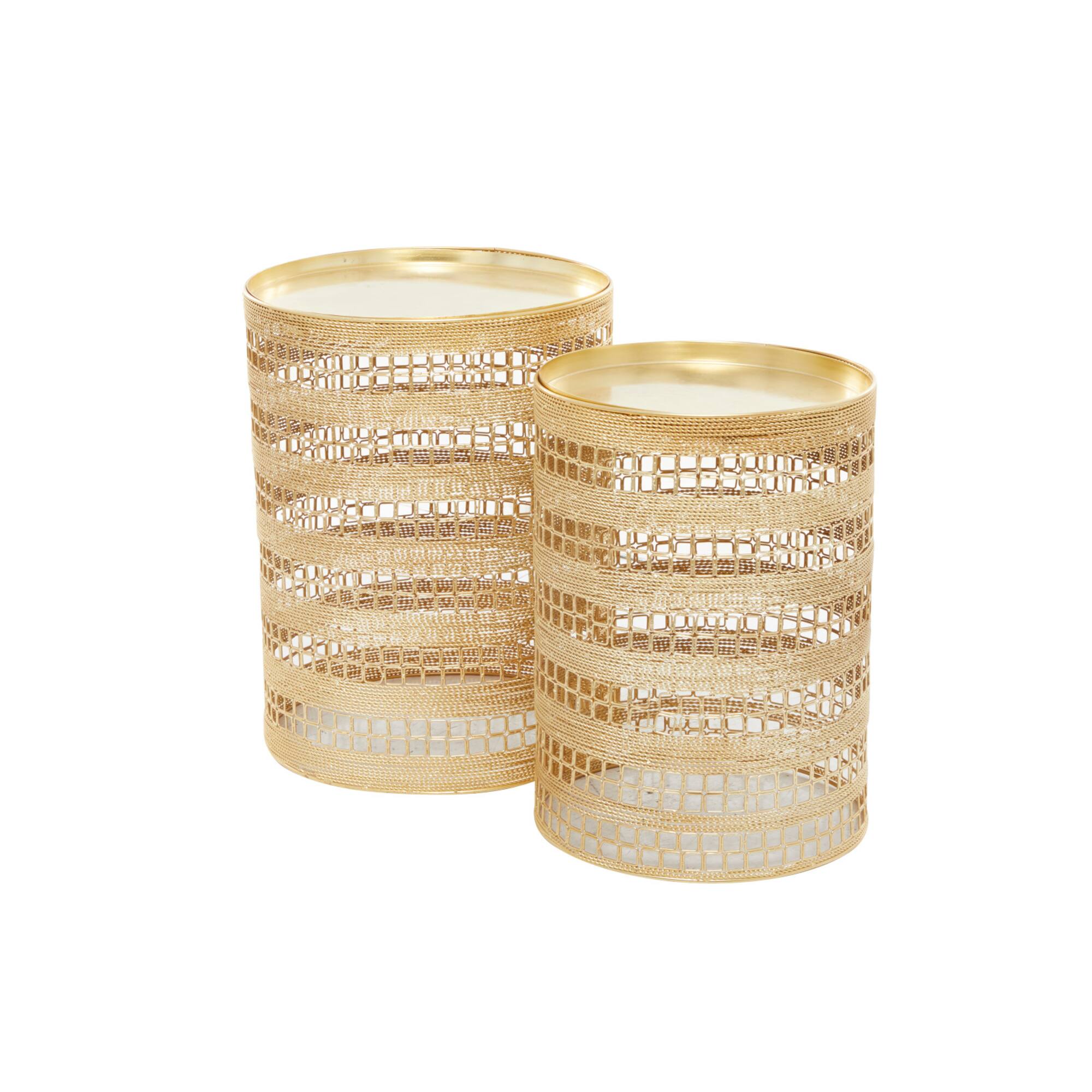 Set of 2" Gold Metal Transitional Accent Table, 18" x 14" x 14"